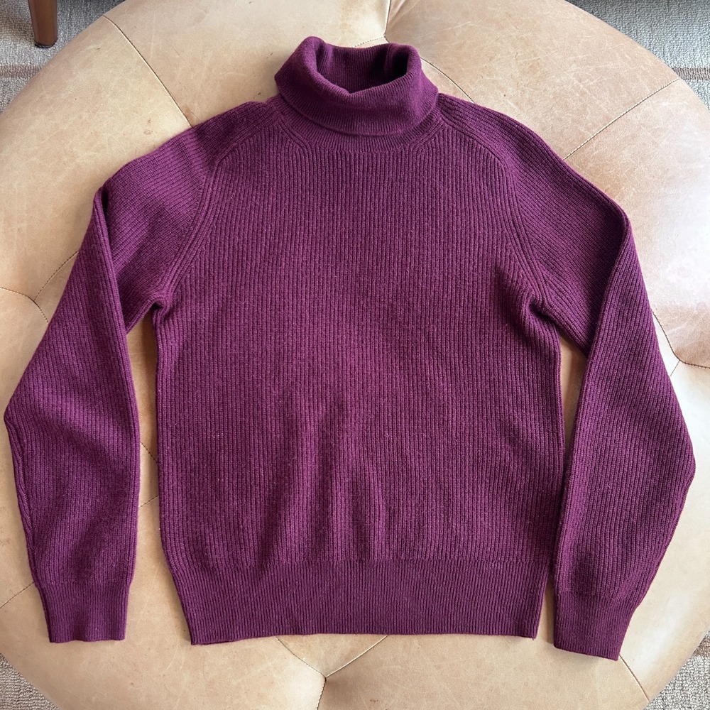 100% Cashmere Turtleneck Sweater Womens S Burgundy Classic Minimalist Ann Taylor